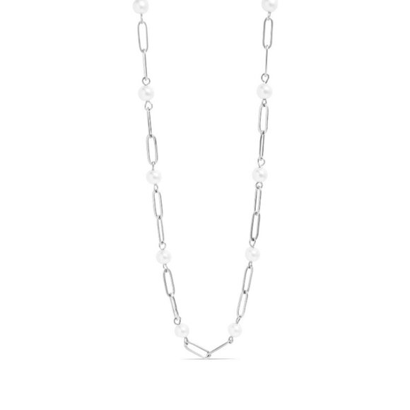 Jewelry - Silver Paperclip & Pearl Necklace – Tarnish & Water Resistant, Hypoallergenic